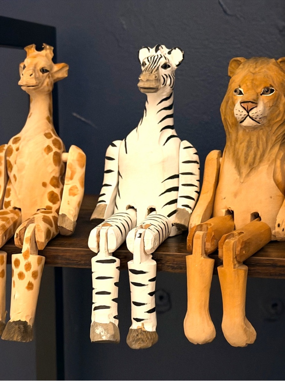 Handcrafted Wooden Lion Giraffe Zebra Figurines folk art